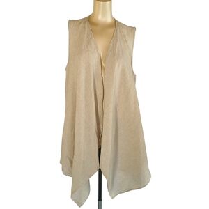 Camille & Co. 100% Linen Draped Open Front Vest Tan Lagenlook M Made in USA